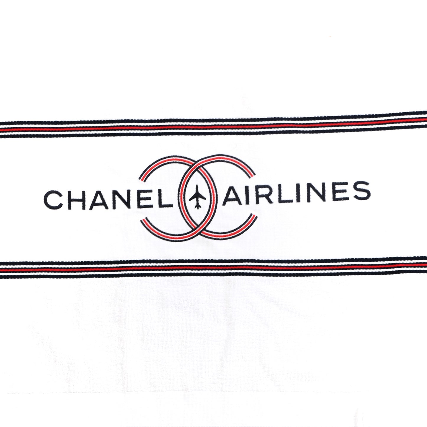 Cotton CC Chanel Airlines Beach Towel White Navy Red