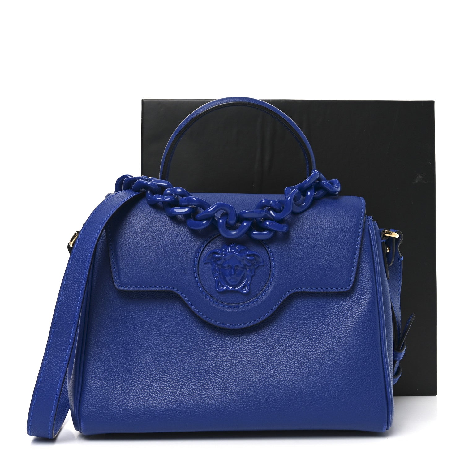 Versace Calfskin Medium La Medusa Top Handle Handbag Lapis 1799690