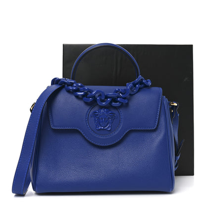 Versace Calfskin Medium La Medusa Top Handle Handbag Lapis 9 of 9