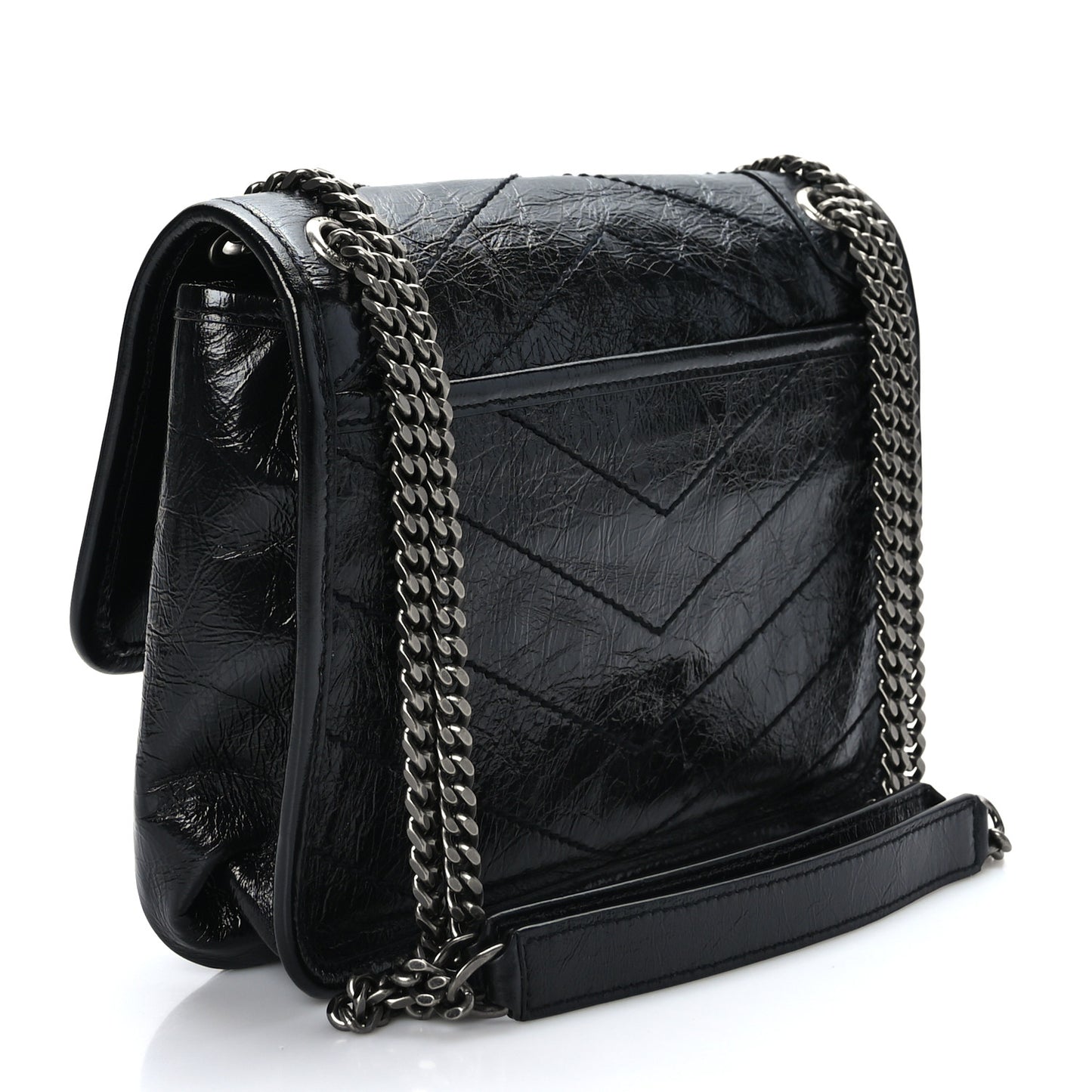 Crinkled Calfskin Matelasse Monogram Baby Niki Chain Satchel Black