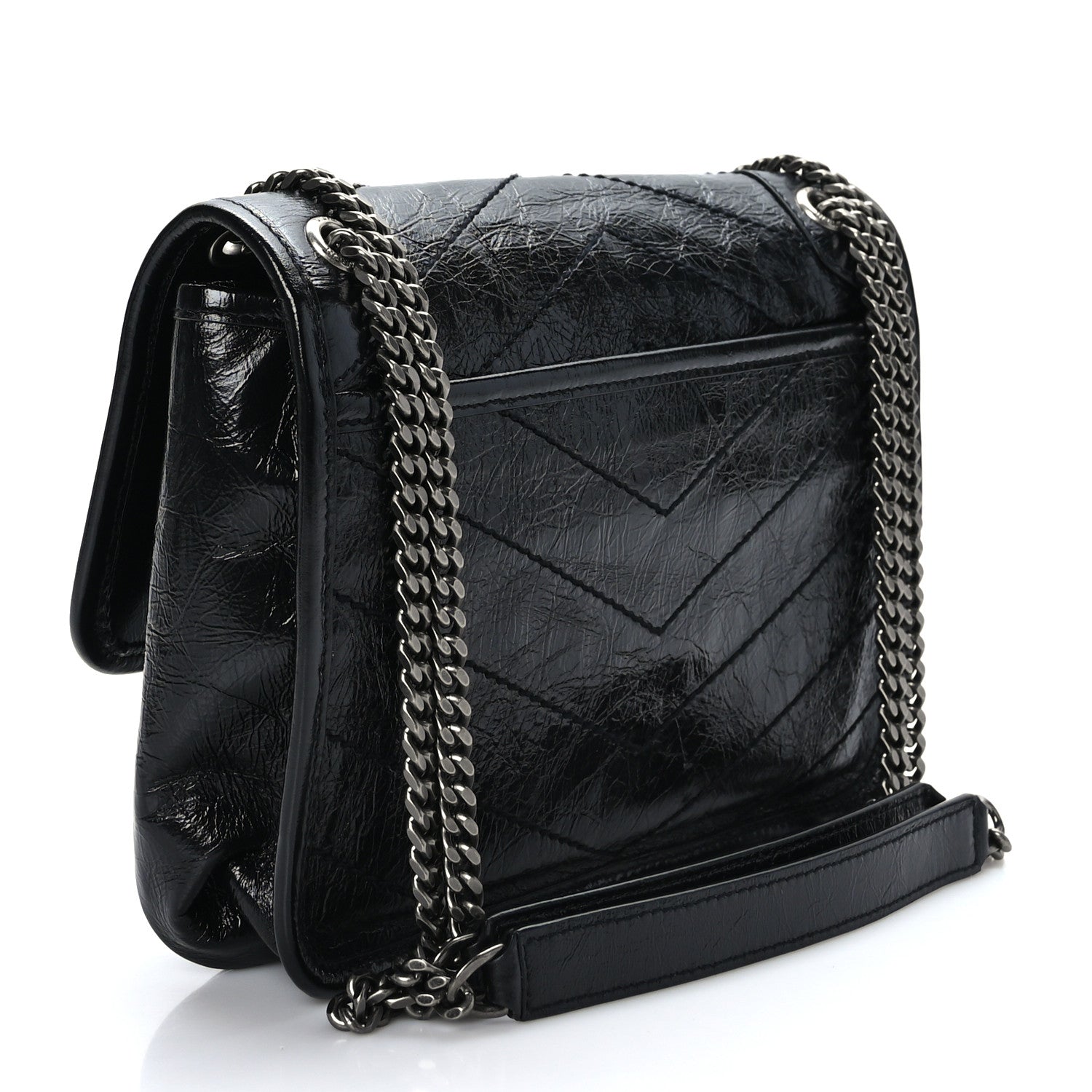 Saint Laurent Crinkled Calfskin Matelasse Monogram Baby Niki Chain Satchel Black 3 of 9