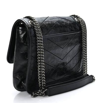Saint Laurent Crinkled Calfskin Matelasse Monogram Baby Niki Chain Satchel Black 3 of 9
