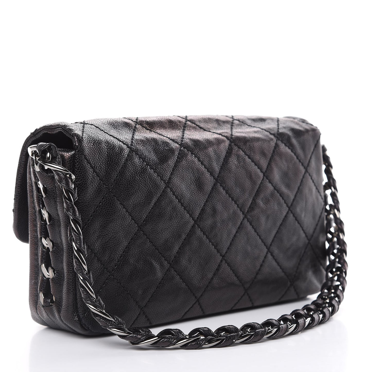 Glazed Caviar Quilted Modern Chain Flap Black
