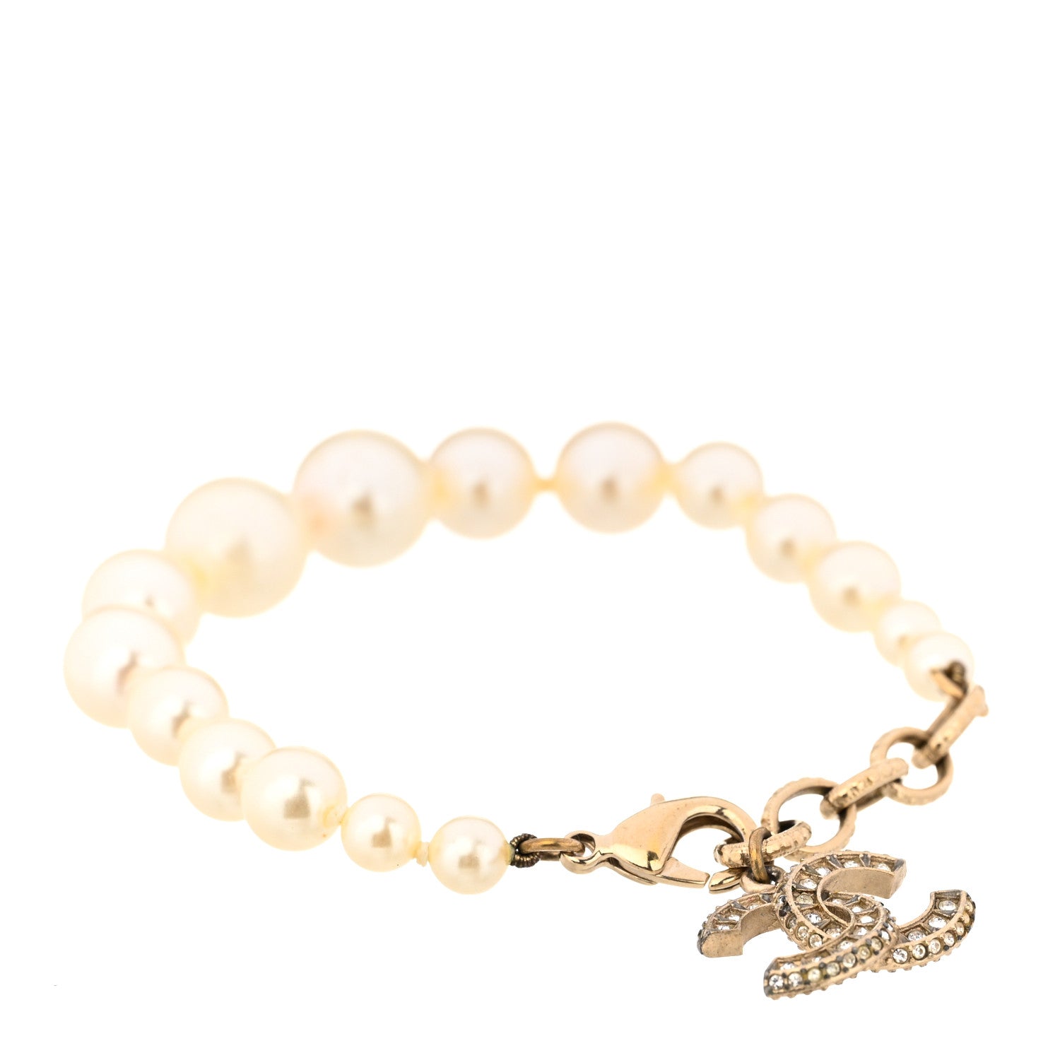 Chanel Graduated Pearl Crystal CC Bracelet Gold 1 of 5