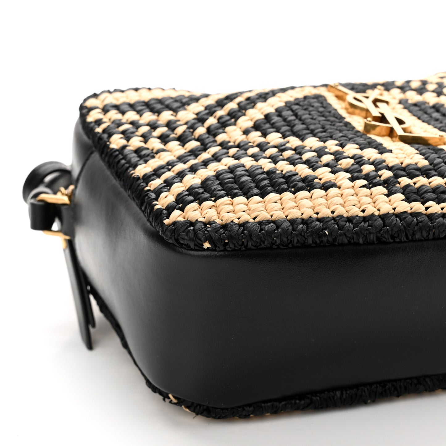 Raffia Calfskin Monogram Lou Camera Bag Natural Beige Black