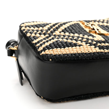 Saint Laurent Raffia Calfskin Monogram Lou Camera Bag Natural Beige Black 9 of 10