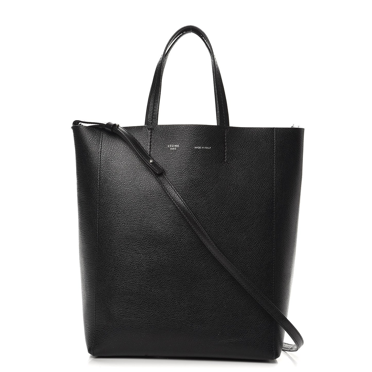 Grained Calfskin Small Vertical Cabas Black