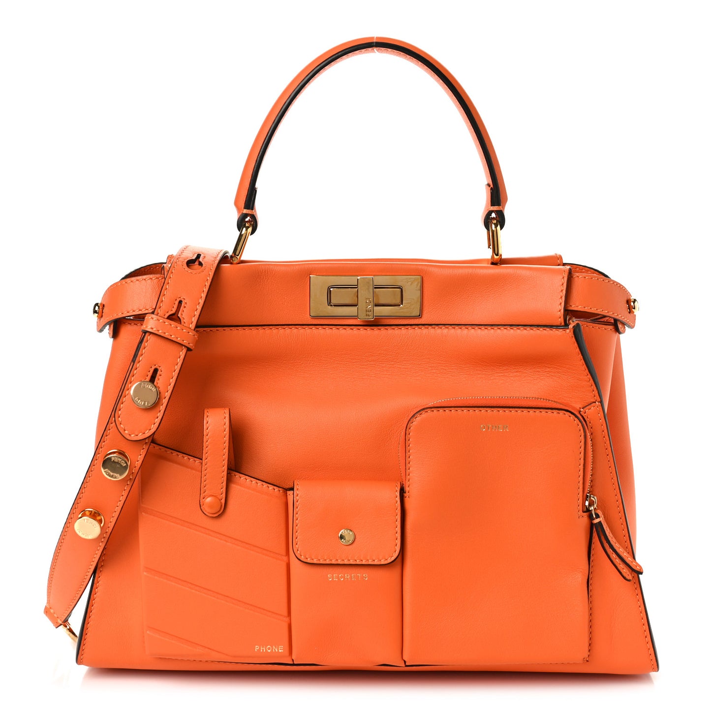 Vitello Seta Shiny Nappa Medium 3 Pocket Peekaboo Iconic Satchel Papaya