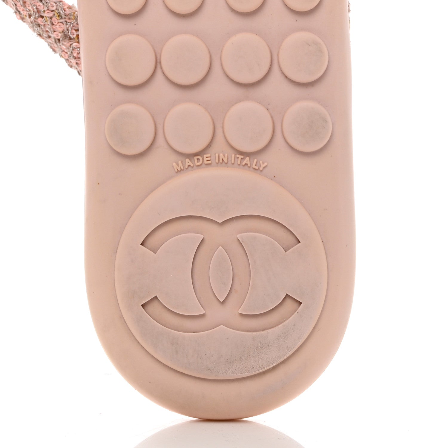 Chanel Tweed Camellia Thong Sandals 37.5 Salmon Apricot Gold 9 of 9