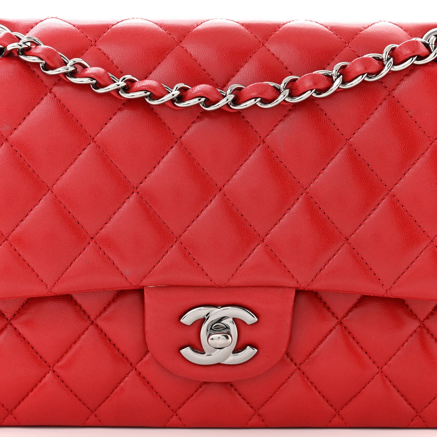 Lambskin Quilted Medium Double Flap Red