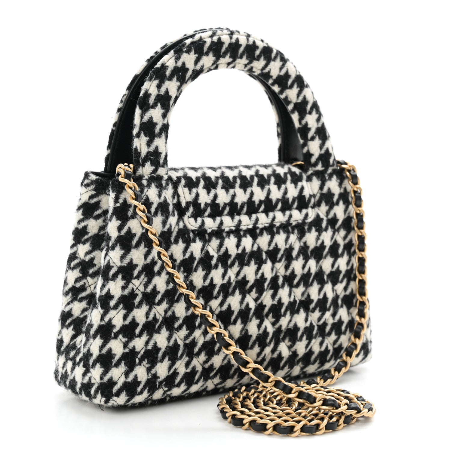 Chanel Tweed Houndstooth Quilted Nano Kelly Shopper Black White 3 of 11