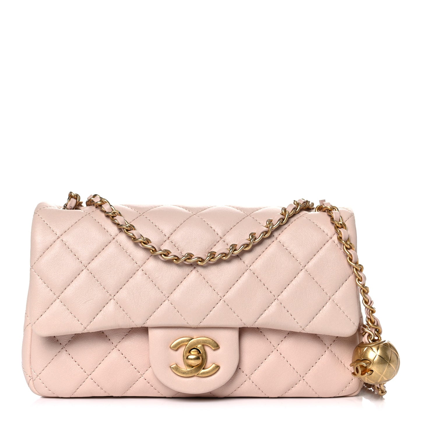 Lambskin Quilted Mini Rectangular Pearl Crush Flap Light Beige