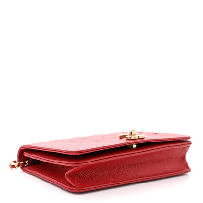 Chanel Caviar Quilted Vintage Mademoiselle Wallet On Chain WOC Red 4 of 11