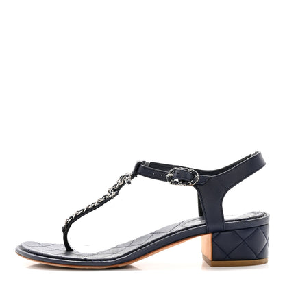 Chanel Lambskin CC Chain Thong Sandals 38.5 Navy 1 of 15