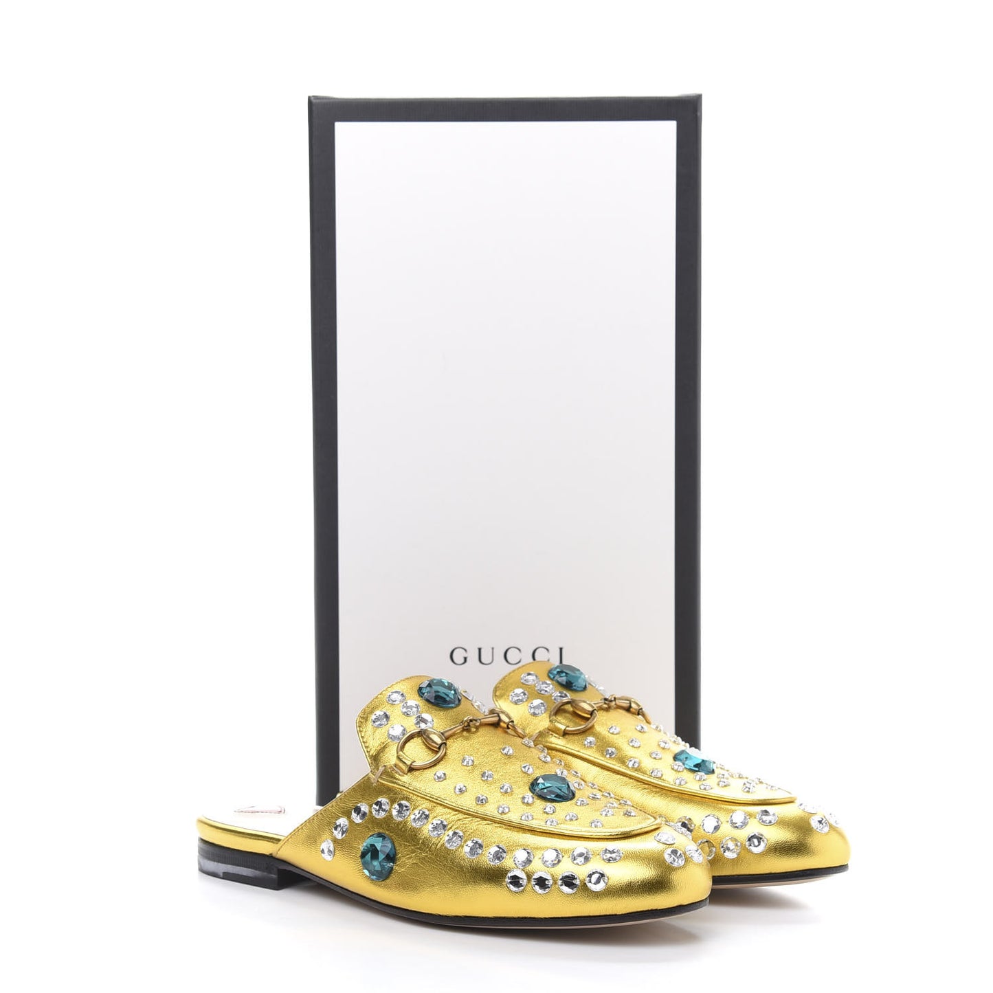 Metallic Nappa Crystal Womens Princetown Slippers 36 Gold
