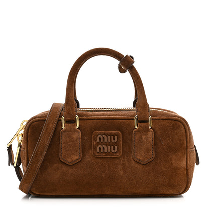 Miu Miu Suede Padded Regular Arcadie Top Handle Bag Cacao 1 of 9