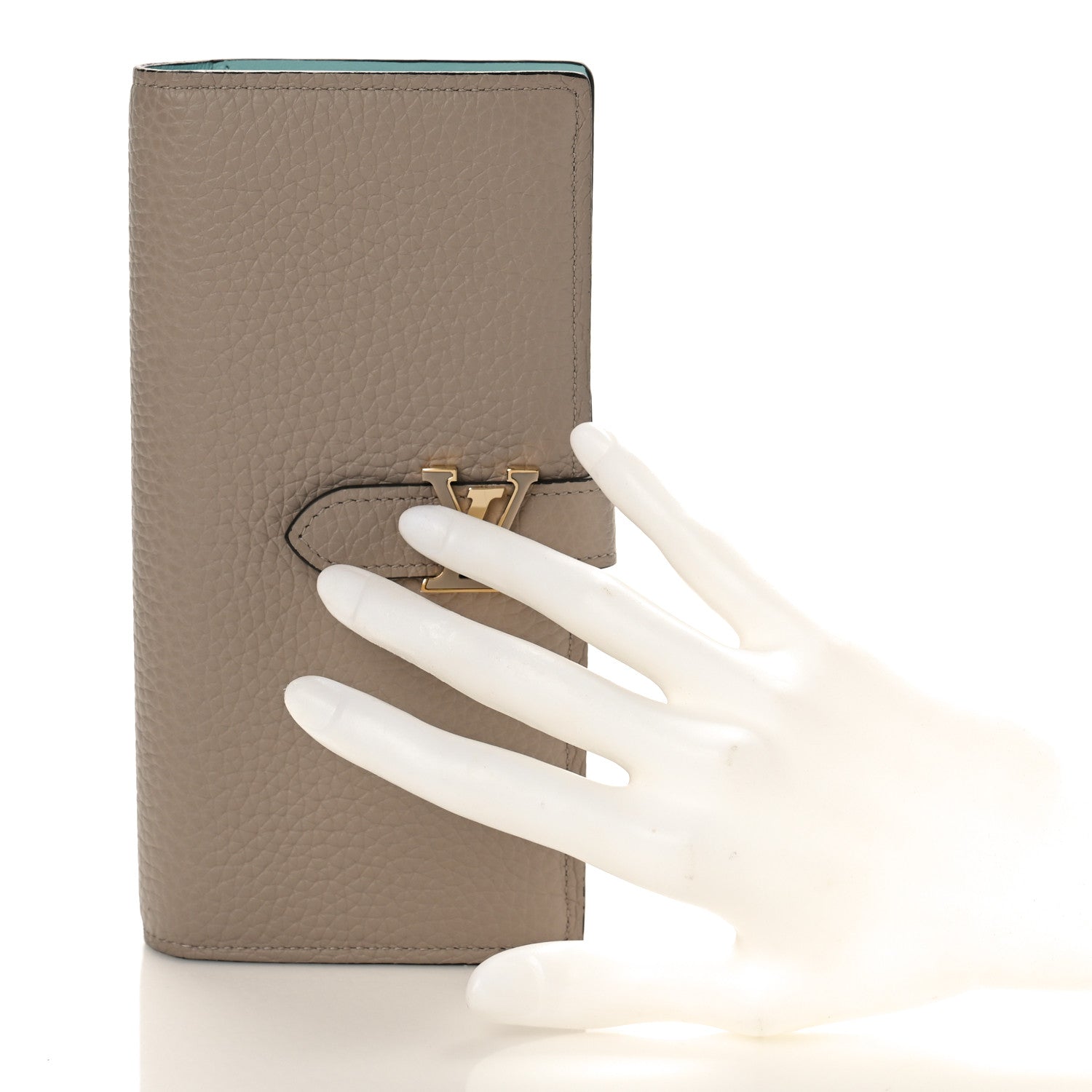 Louis Vuitton Taurillon LV Vertical Capucines Wallet Galet Aquamarine 2 of 8