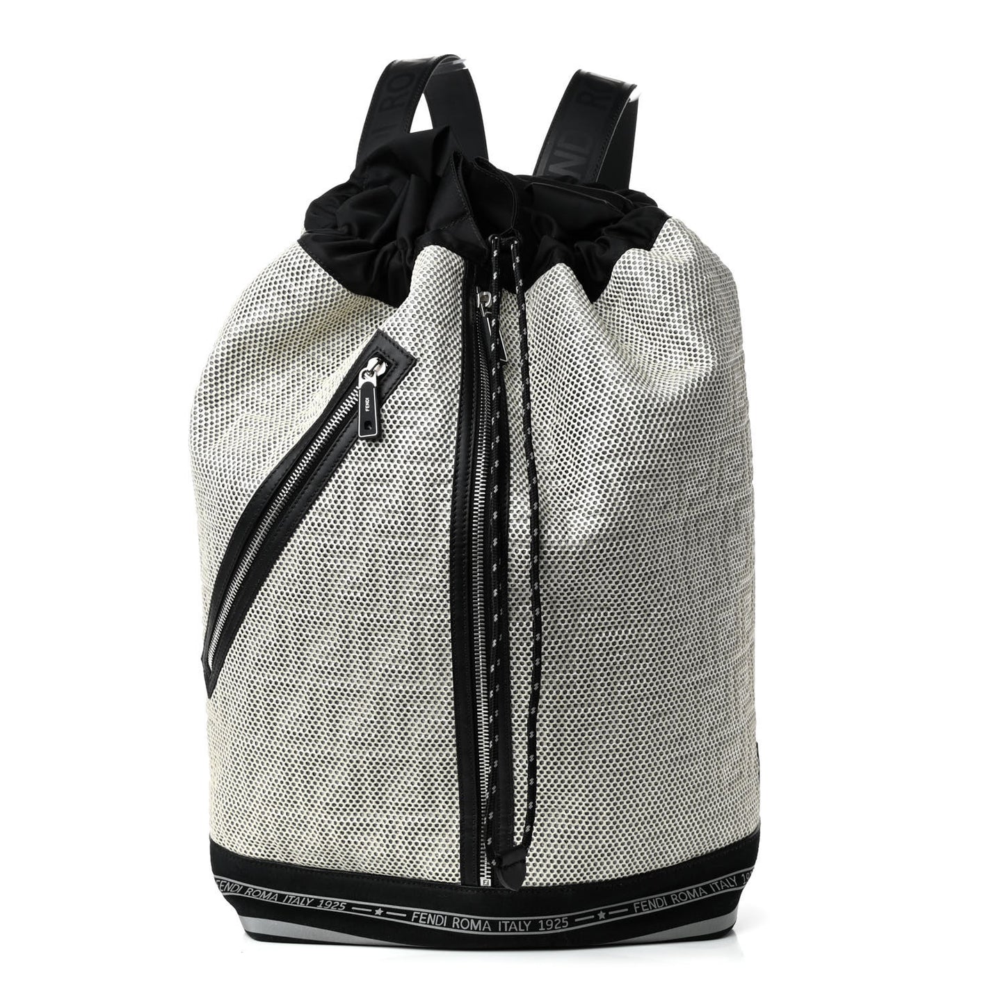 Mesh Vitello Century FF 1974 Embossed Drawstring Zippered Backpack Latte Black