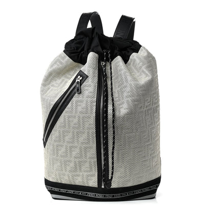 Fendi Mesh Vitello Century FF 1974 Embossed Drawstring Zippered Backpack Latte Black 1 of 4