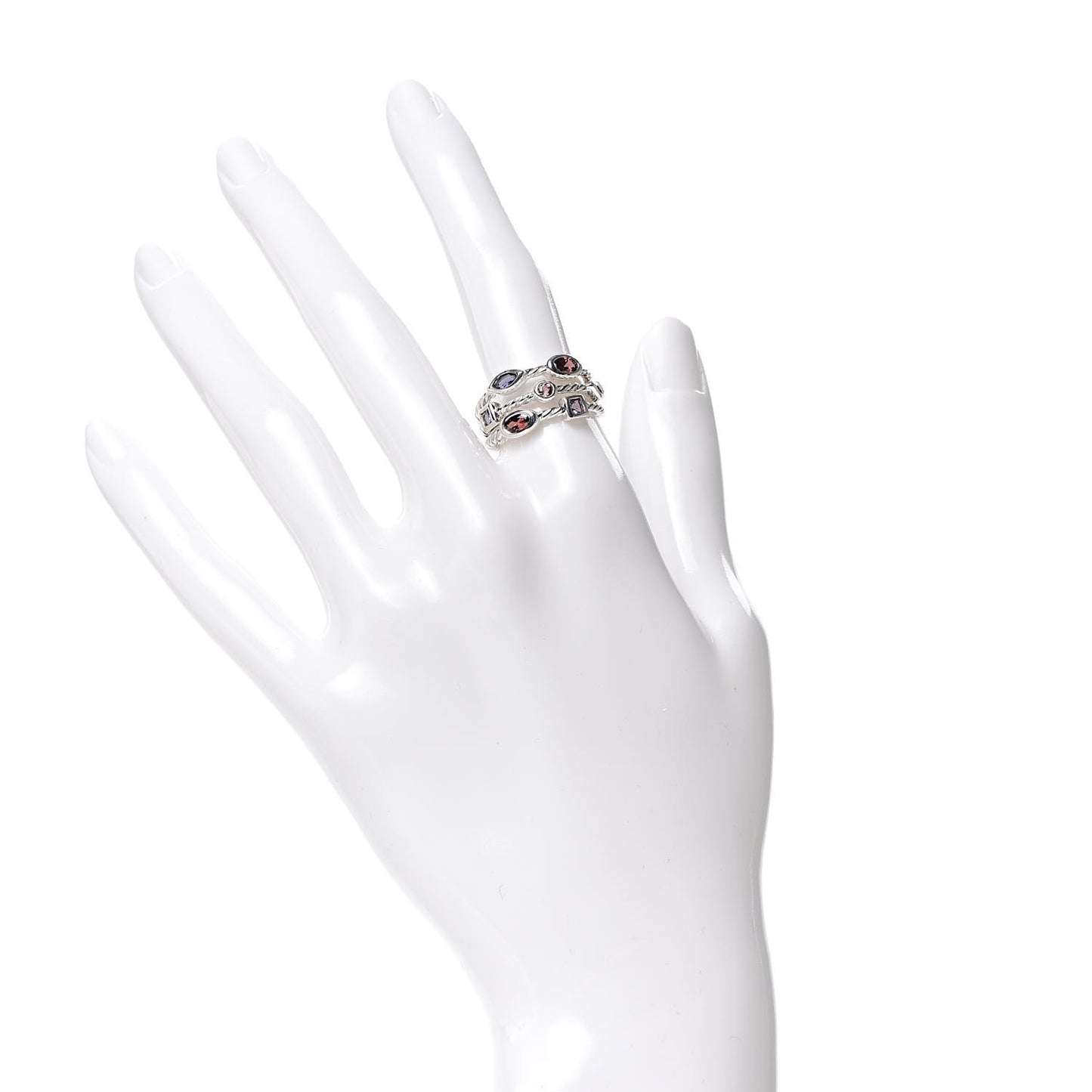 Sterling Silver Amethyst Tourmaline Garnet Iolite Confetti 3 Row Ring 52 6
