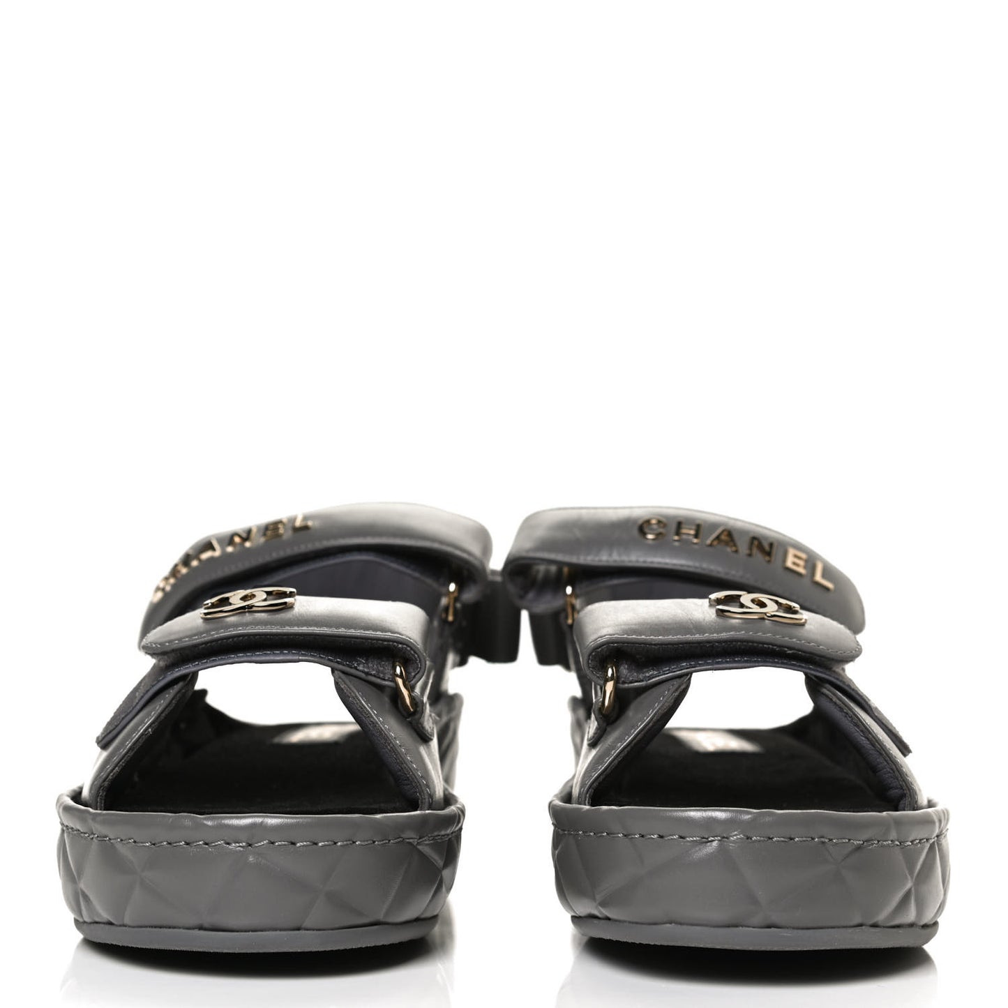 Shiny Calfskin Logo Platform Sandals 38 Grey
