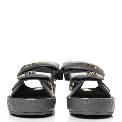 Chanel Shiny Calfskin Logo Platform Sandals 38 Grey 2 of 12