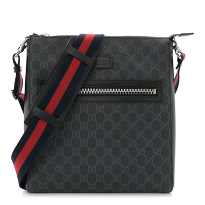 Gucci GG Supreme Monogram Appia Calfskin Web Flat Messenger Bag Black Grey 1 of 10