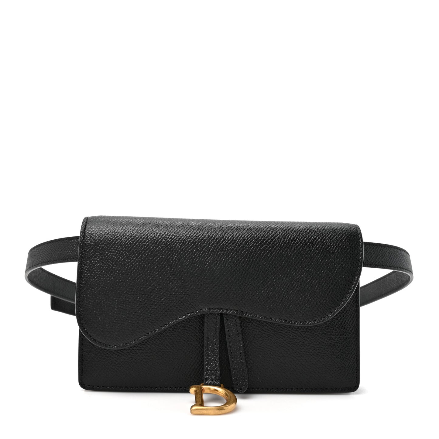 Grained Calfskin Saddle Belt Clutch Black