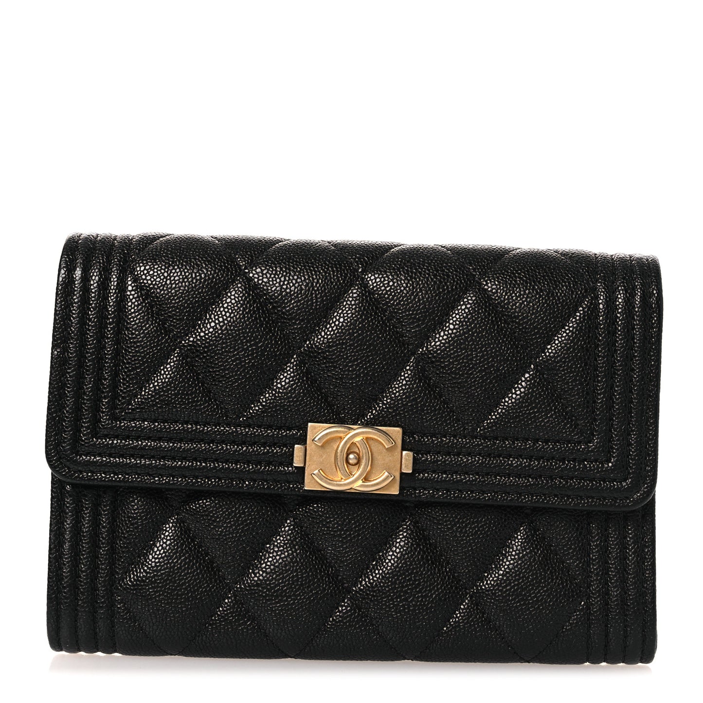 Caviar Quilted Medium Boy Flap Wallet Black