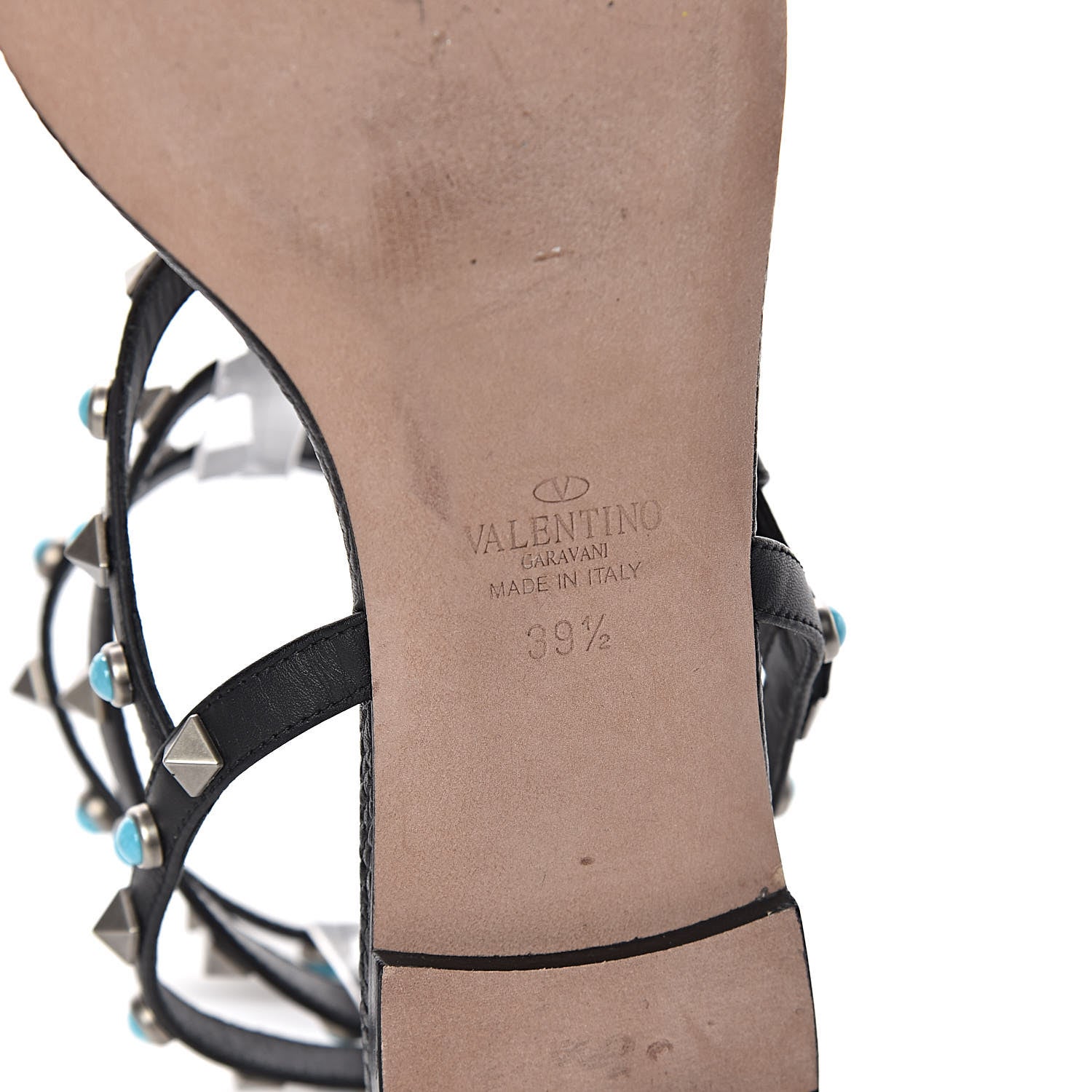 Valentino Garavani Pebbled Calfskin Rockstud Rolling Ankle Wrap Flat Thong Sandals 39.5 Black 6 of 8