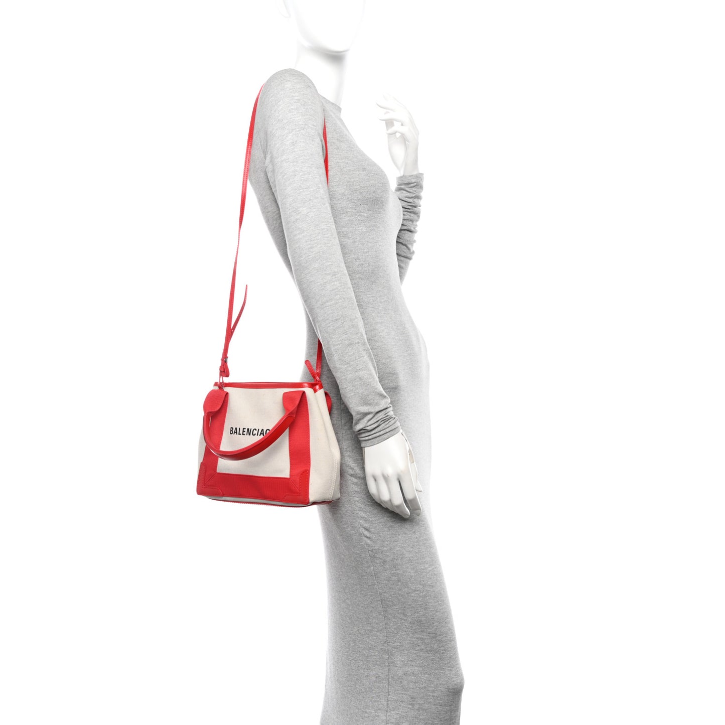 Cotton Canvas Satin Calfskin Navy Cabas XS Natural Red