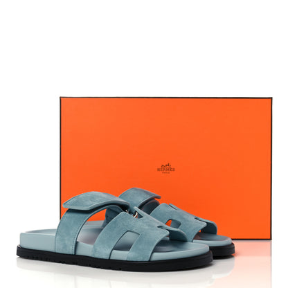 Hermes Suede Goatskin Womens Chypre Sandals 37 Vert d'eau 9 of 9