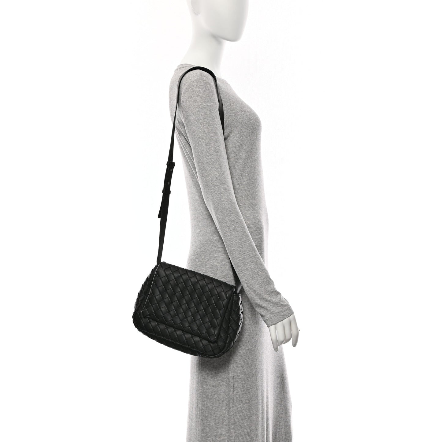 Nappa Intrecciato Small Cobble Messenger Bag Black