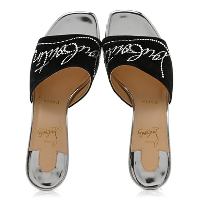 Christian Louboutin Veau Velours Specchio Dear Home 55 Slide Sandals 38 Black Crystal 2 of 11