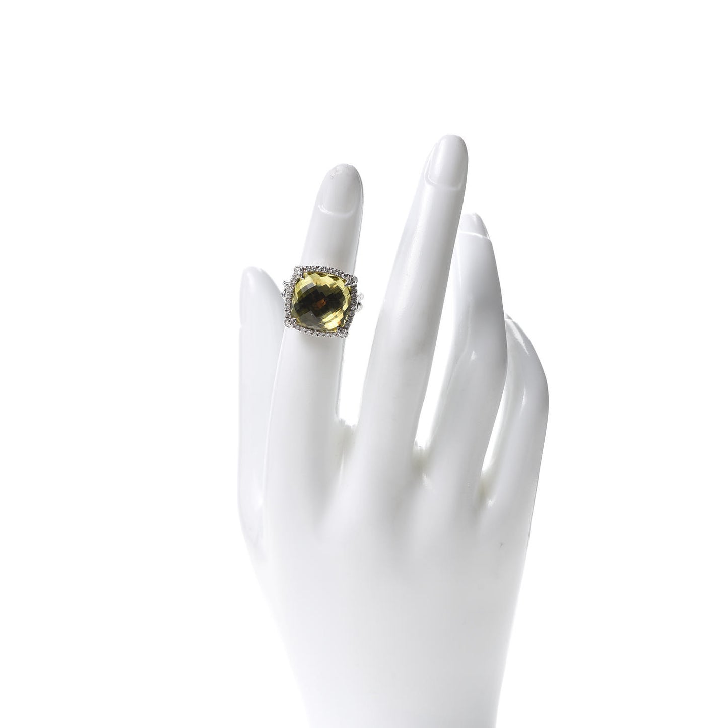 Sterling Silver Diamond Lemon Citrine 14mm Chatelaine Pave Bezel Ring 46 3.75