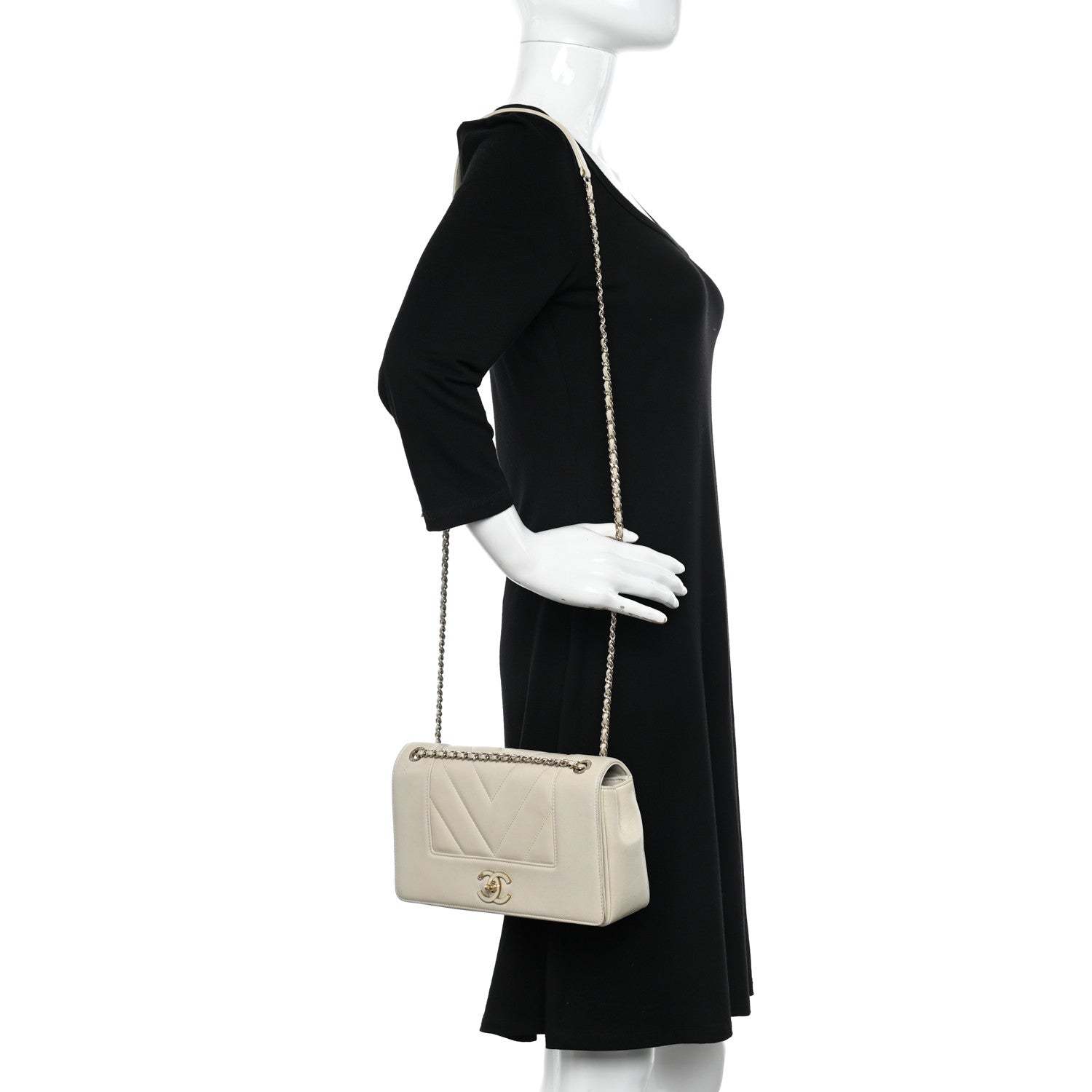 Chanel Sheepskin Chevron Quilted Medium Vintage Mademoiselle Flap White 2 of 11