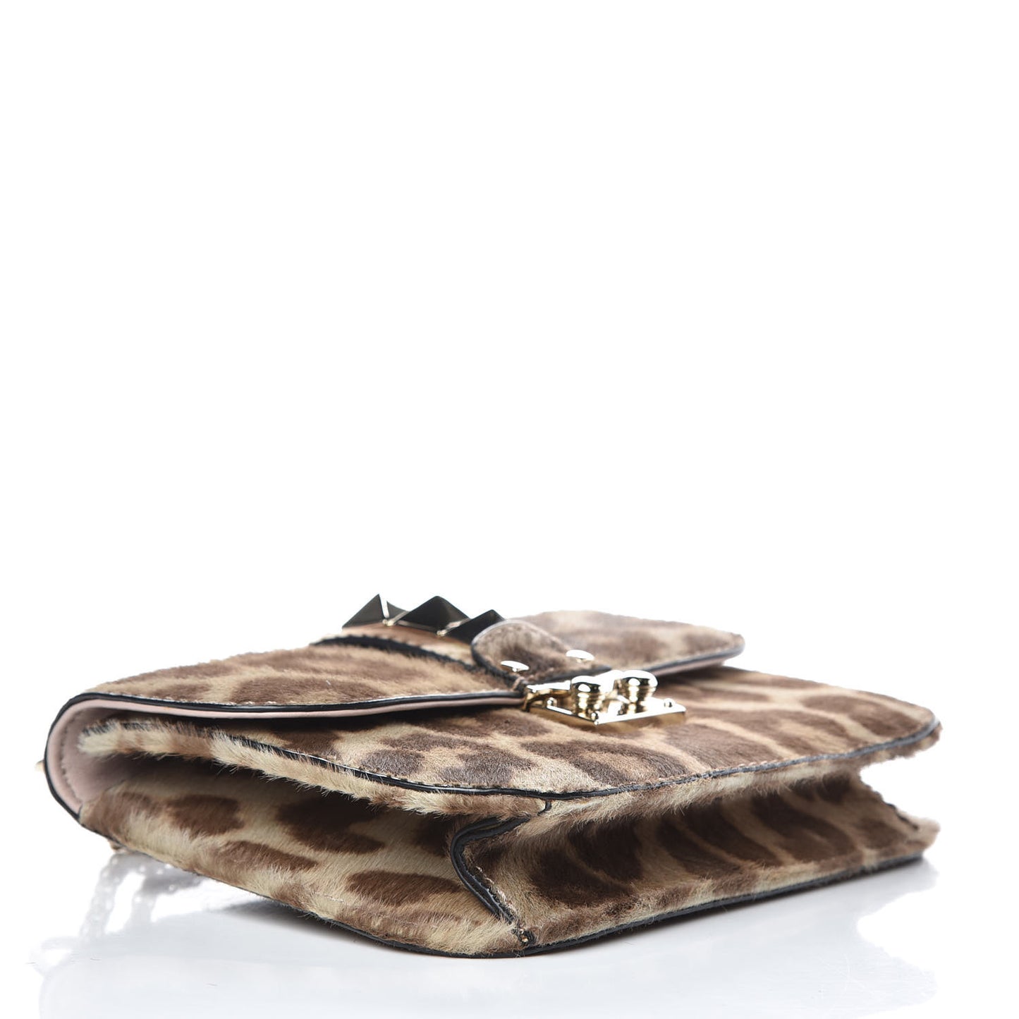 Calf Hair Leopard Print Small Glam Lock Rockstud Flap Blush
