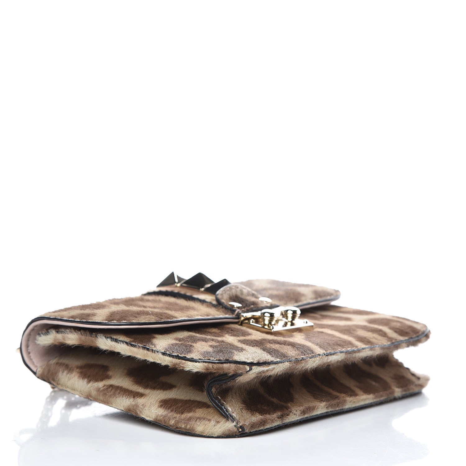 Valentino Garavani Calf Hair Leopard Print Small Glam Lock Rockstud Flap Blush 4 of 10