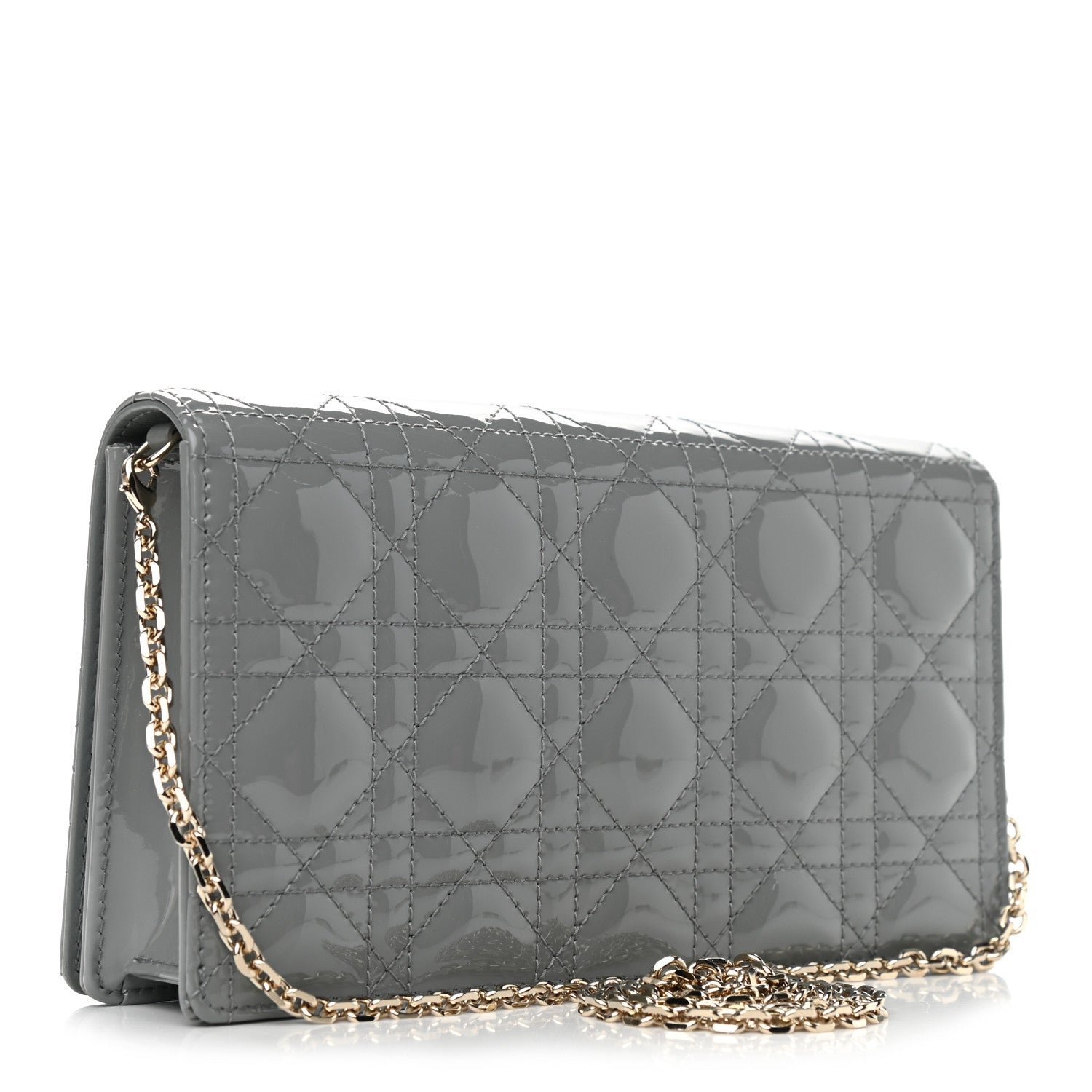 Christian Dior Patent Cannage Lady Dior Convertible Clutch Grey 4 of 10