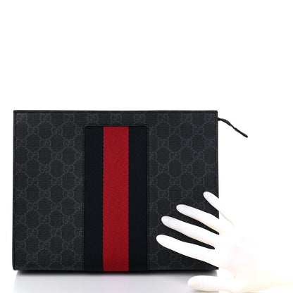 Gucci GG Supreme Monogram Selleria Calfskin Web New Web Cosmetic Case Black 2 of 11
