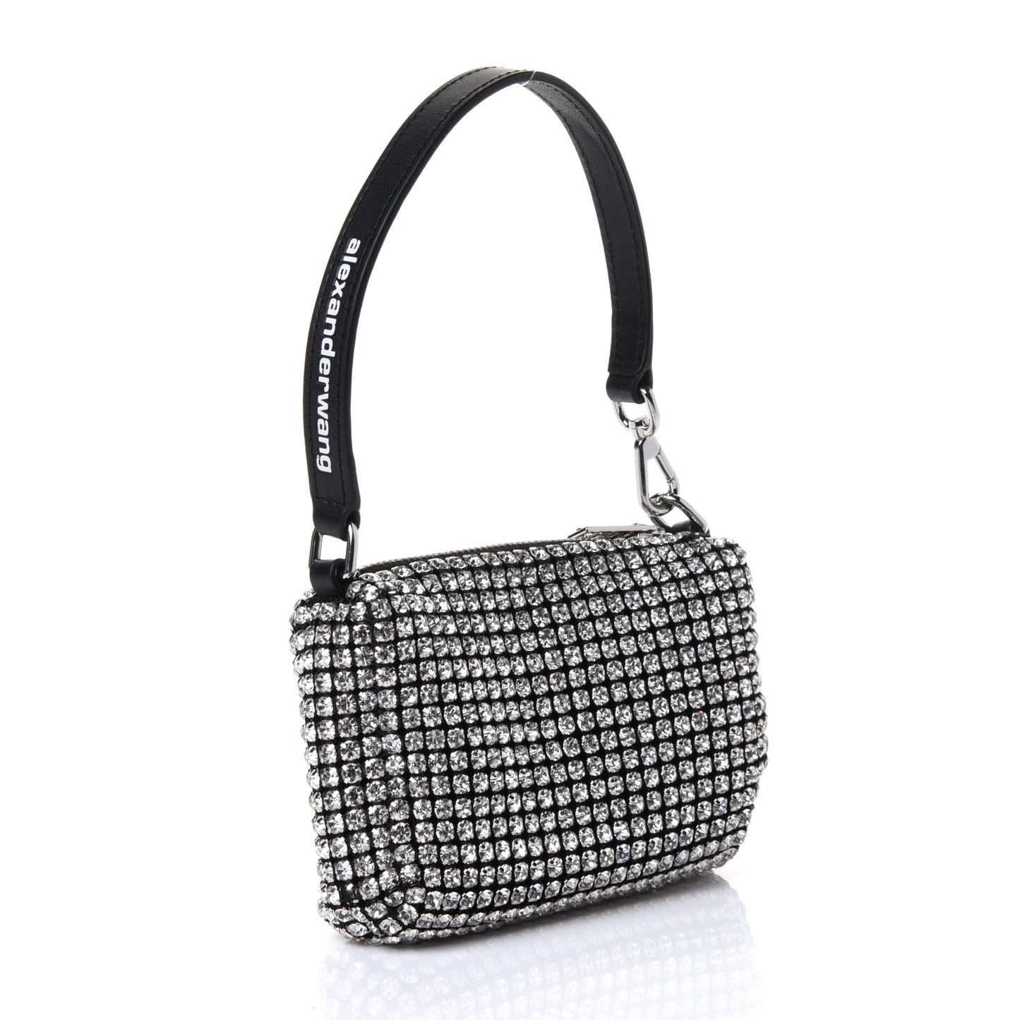 Mesh Crystal Rhinestone Mini Heiress Pouch Black Silver