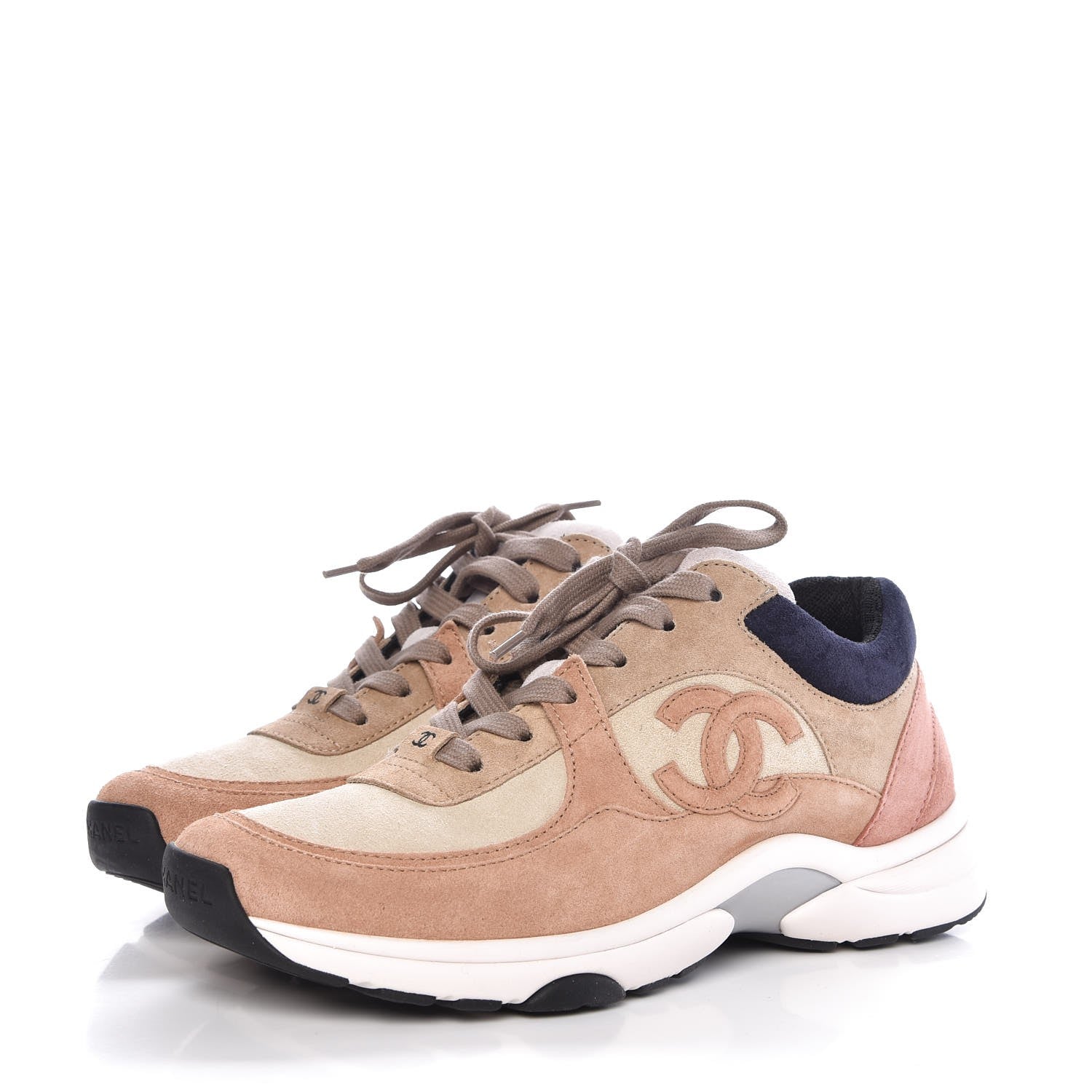 Chanel Suede Calfskin CC Sneakers 37.5 Beige Pink 4 of 10