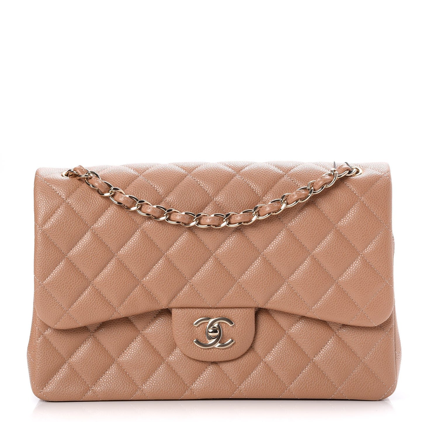 Caviar Quilted Jumbo Double Flap Beige