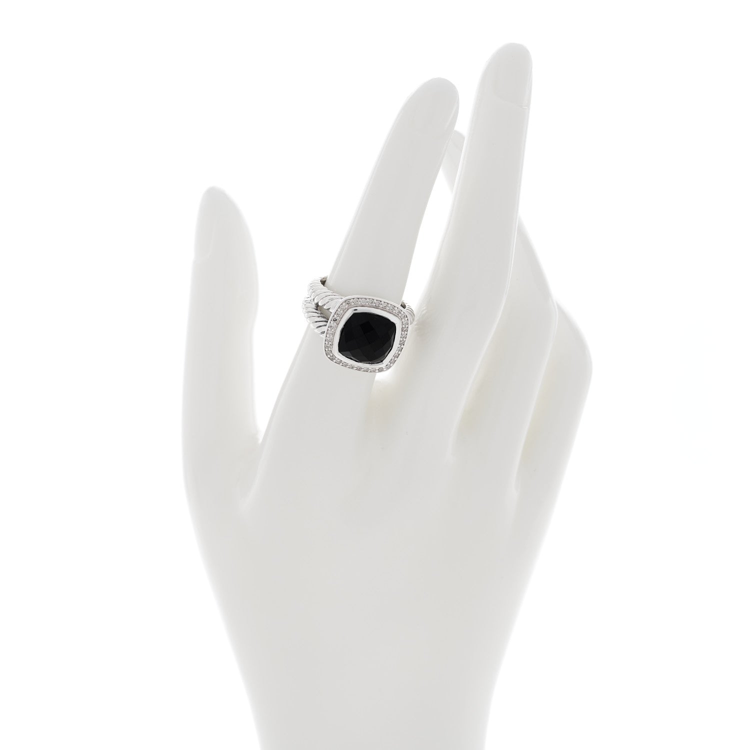 David Yurman Sterling Silver Diamond Black Onyx 11mm Albion Ring 54 7 2 of 4