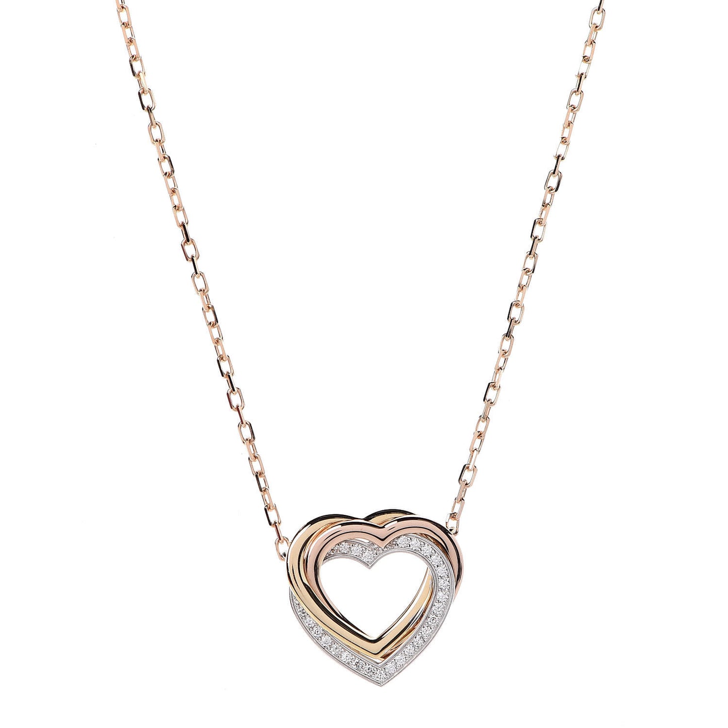 18K Pink Yellow White Gold Diamond Trinity Heart Pendant Necklace