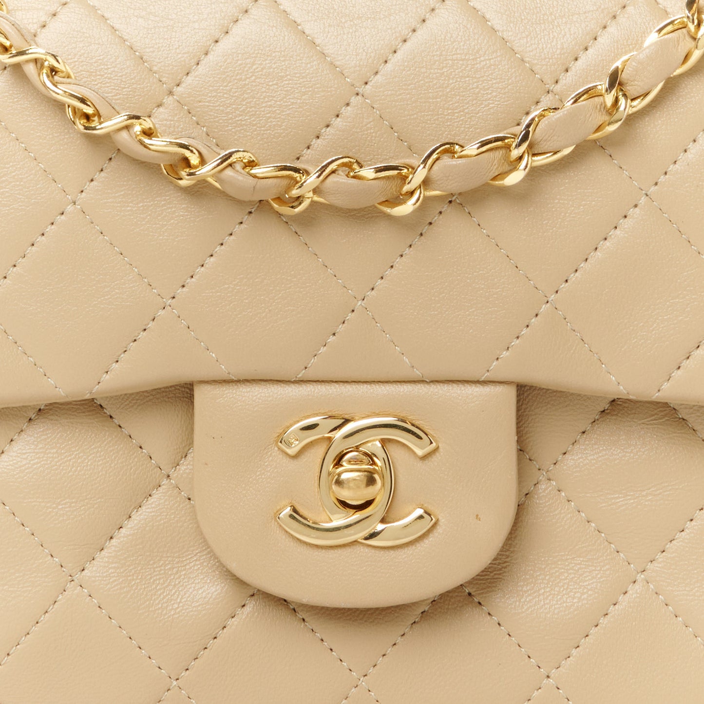 Lambskin Quilted Small Double Flap Beige