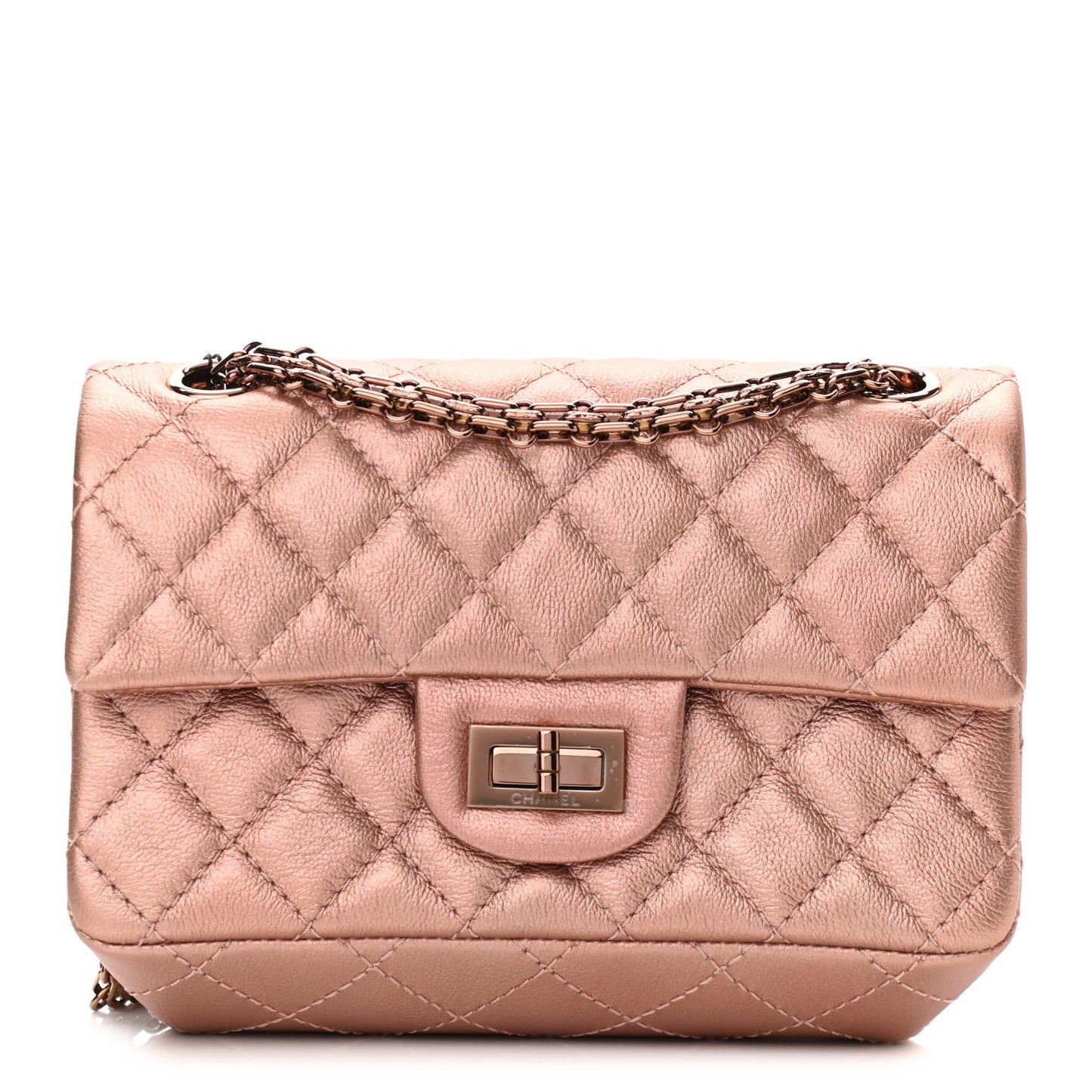 Metallic Grained Calfskin Quilted 2.55 Reissue Mini Flap Copper Pink