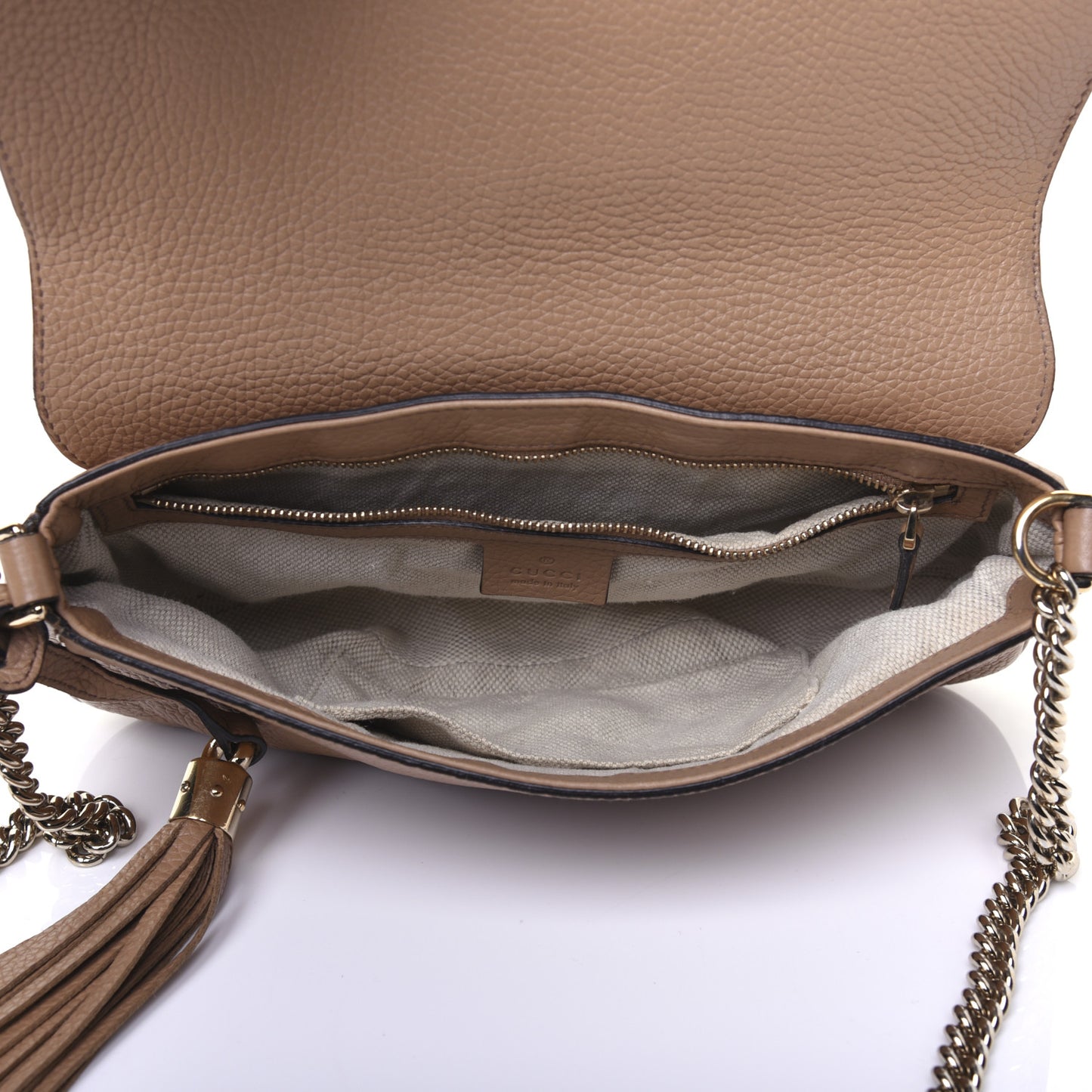 Pebbled Calfskin Medium Soho Flap Crossbody Camelia