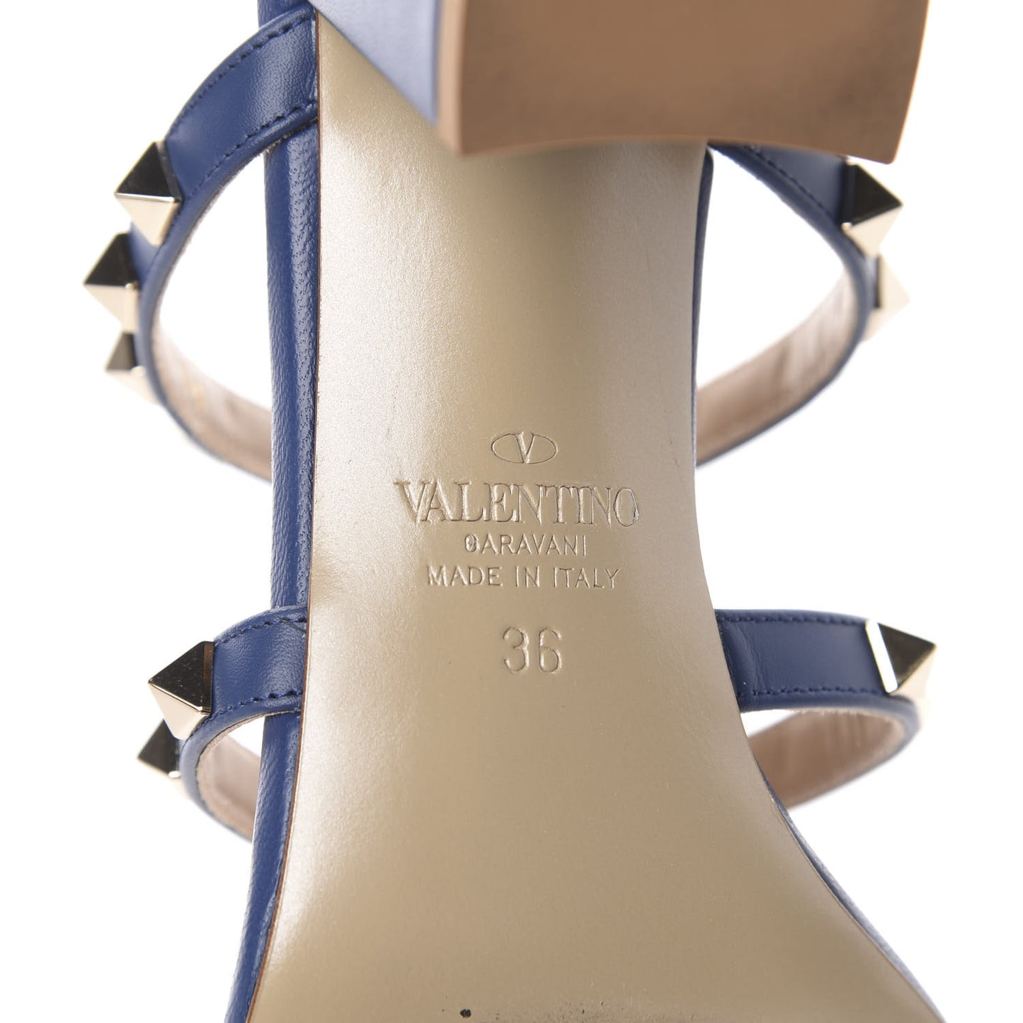 Calfskin Rockstud 60mm Caged Slide Sandals 36 Light Ocean