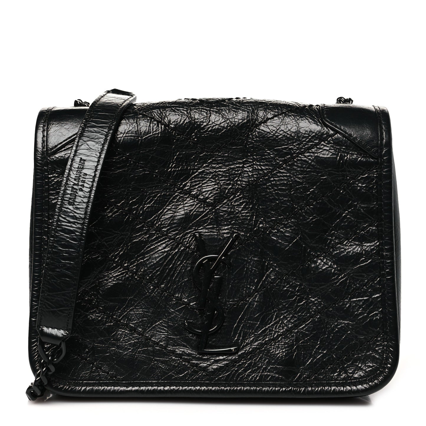 Crinkled Calfskin Matelasse Monogram Niki Chain Wallet Black